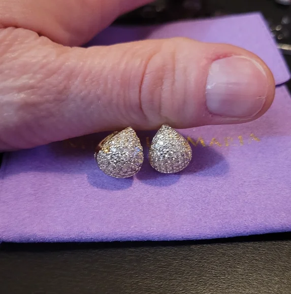 Pave Earrings in Gold and White - Picture 2 of 11